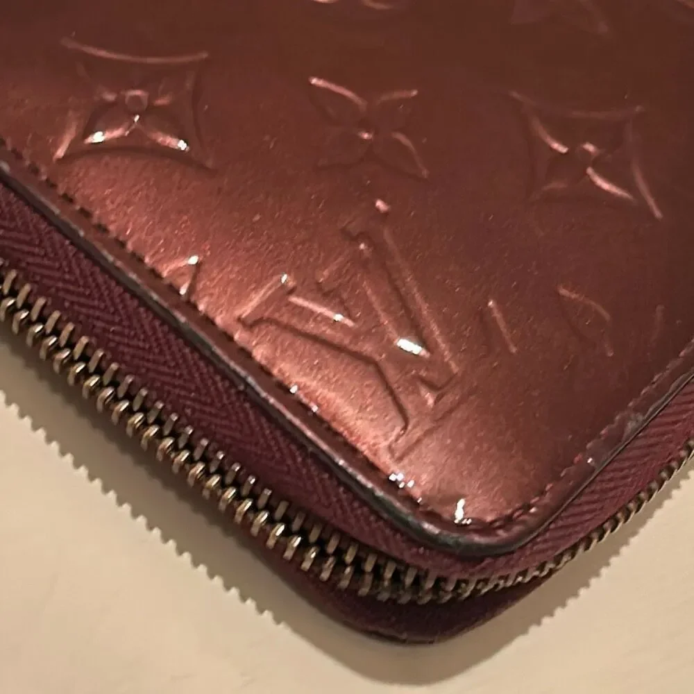 Louis Vuitton Vernis Zip Around Long Wallet Merlot Shiny Dark Red Logo Print LV
